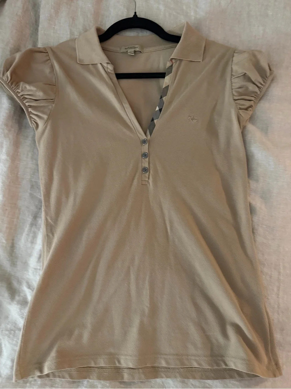 Burberry Cream Polo Top with Puff Sleeves